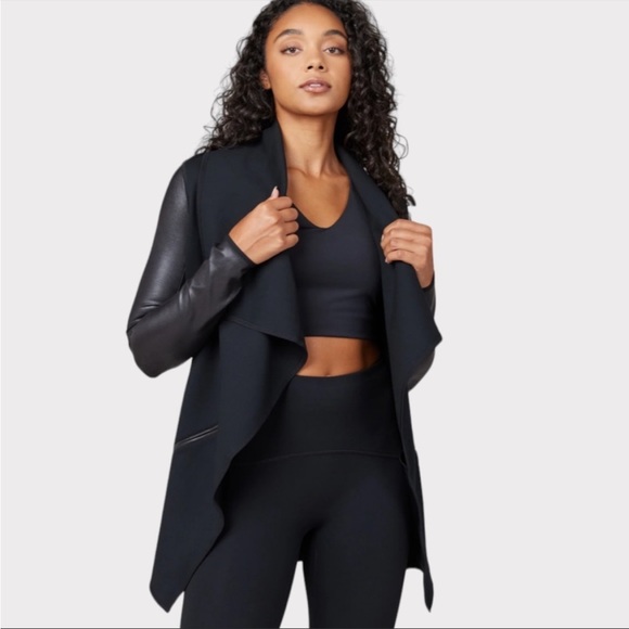 Spanx Faux Leather Drape Front Style Jacket - Picture 2 of 13